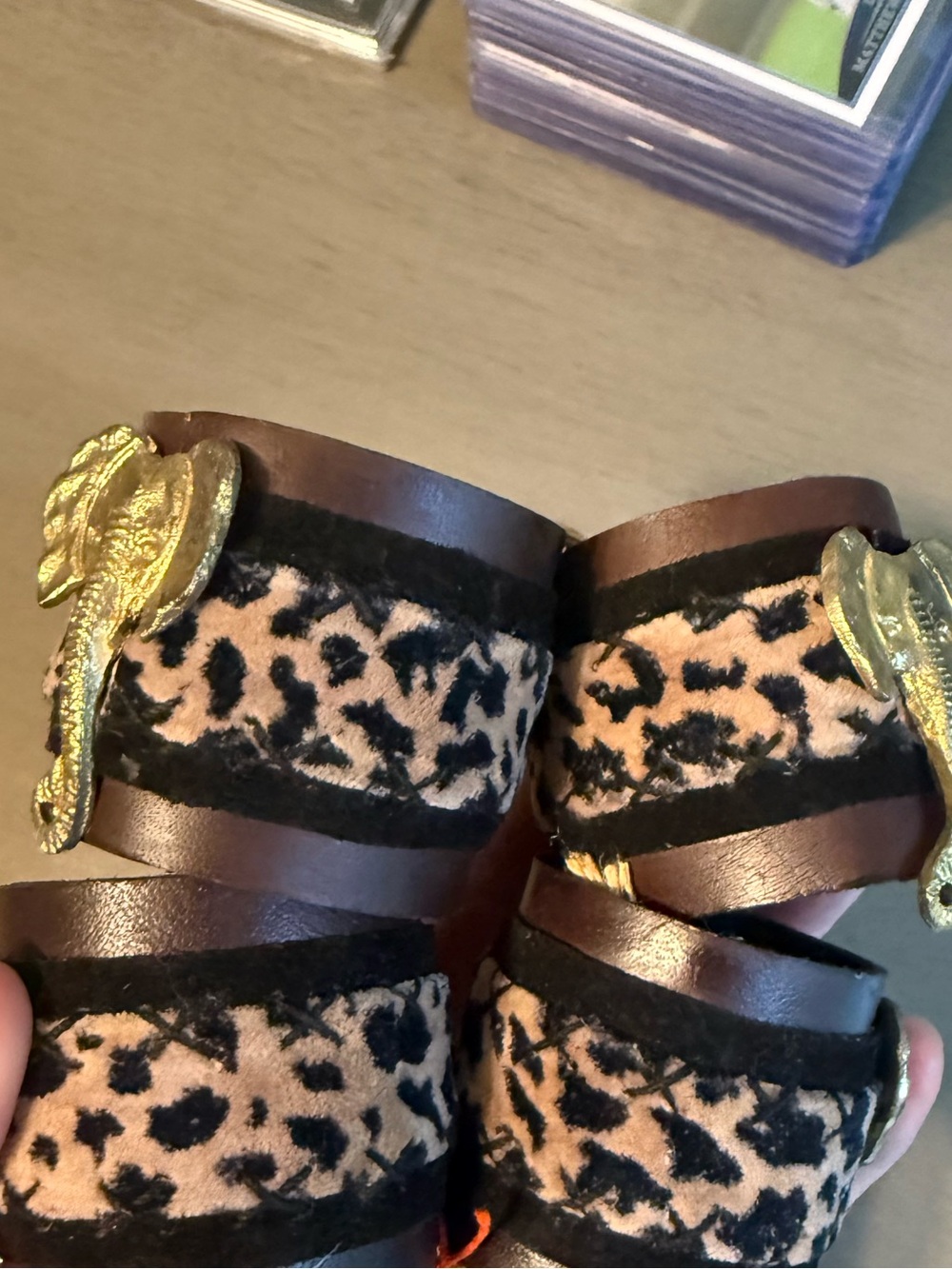 VTG Elephant Napkin Holder Rings Leopard Funky Made In India Set Of 4 Vintage